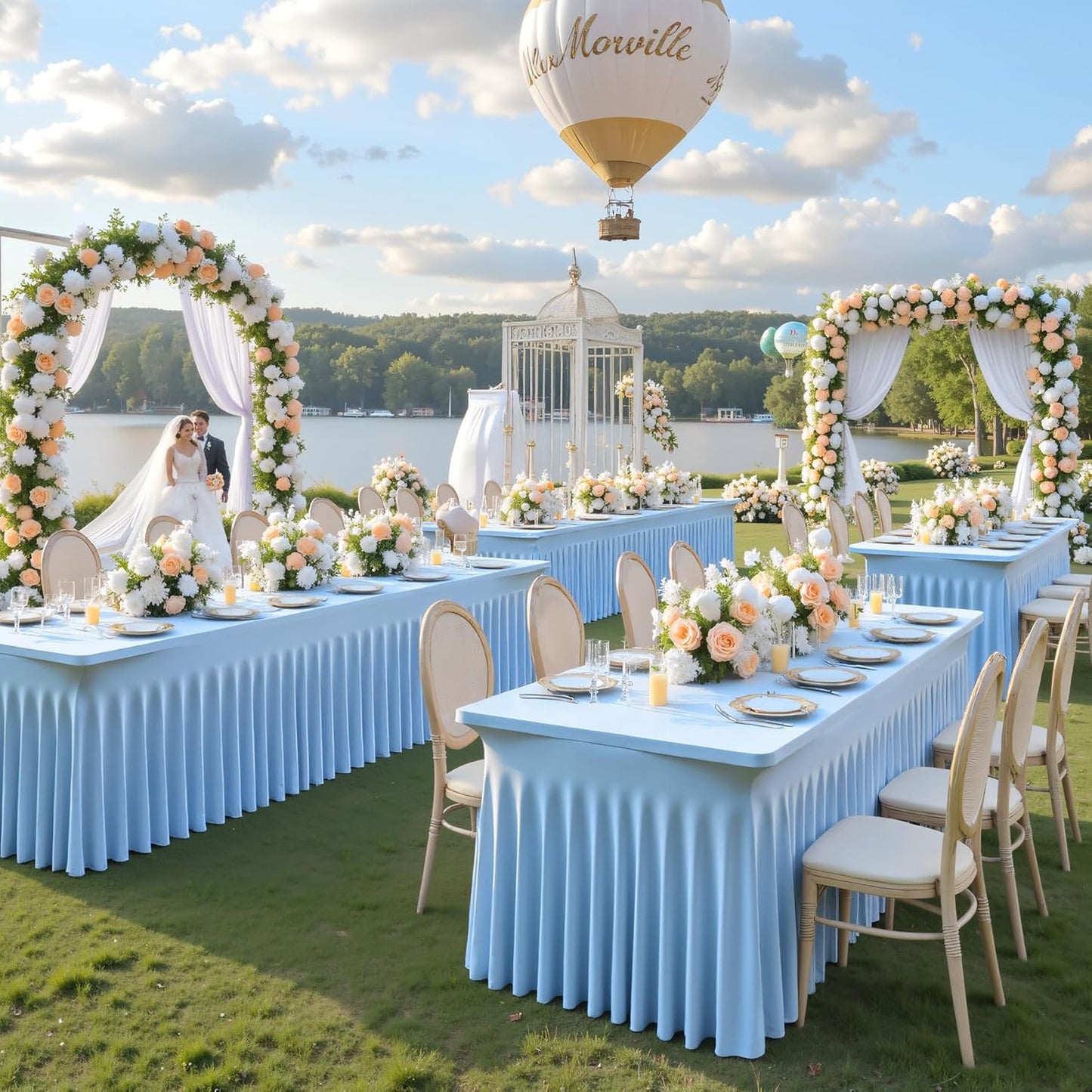 6ft Baby Blue Spandex Table Cloths for Rectangle Tables Wrinkle Free Tablecloth Rectangle Stretch Fitted 6 Foot Table Cover with Skirt for Baby Shower Boy Birthday Party Wedding Banquet Buffet