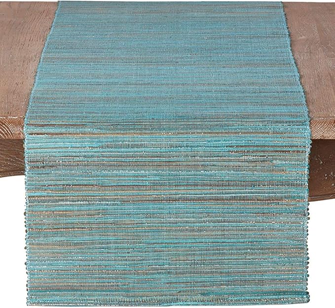 Saro Lifestyle Melaya Collection Shimmering Woven Nubby Table Runner, 16"x72", Turquoise