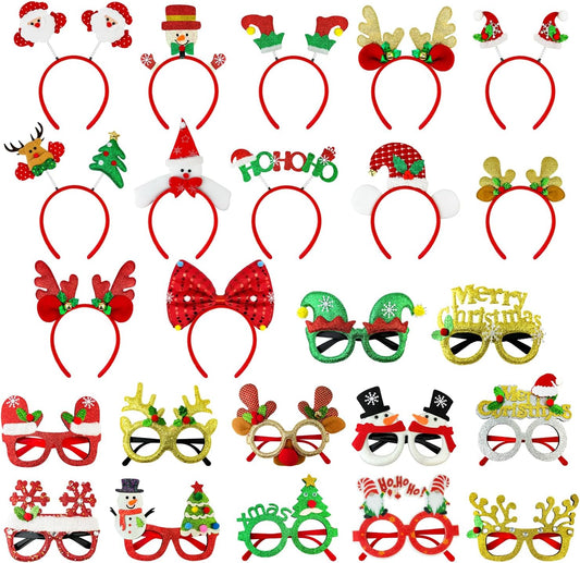 Christmas Party Favors Gifts for Adults, Holiday Party Decorations Hat Headwear, Christmas Accessories Eyeglasses for Kids 24 Pcs