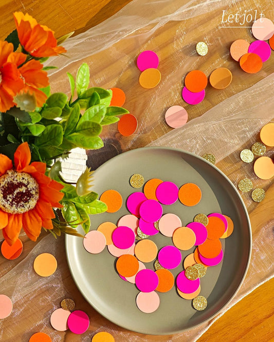 Letjolt Pink Orange Paper Confetti Glitter Golden Scatter Table Decoration Surprise Craft Supplies Birthday Party Bridal Baby Shower Party Wedding Gift Circle Dots Decor 100 Pcs