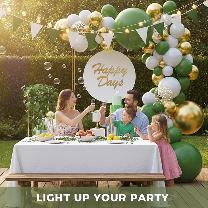 LovesTown Sage Green Balloon Garland Kit, 150PCS Arch Kit Different Sizes Latex Balloons Gold Olive Green Confetti Metallic Balloons for Jungle Woodland Theme Party Decorations