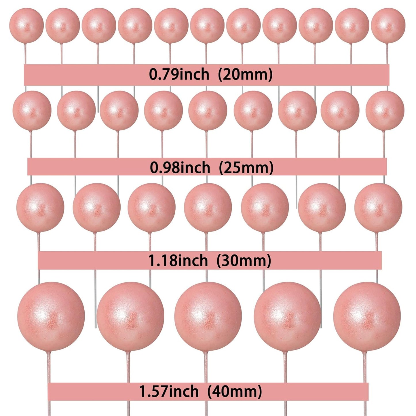 Gyufise 30Pcs Balls Cake Toppers Ball Cake Picks Foam Ball Shaped Cupcake Toppers Mini Balloons Baby Shower Cake Decorations for Wedding Enaggement Bridal Shower Birthday Party Supplies Rose Gold