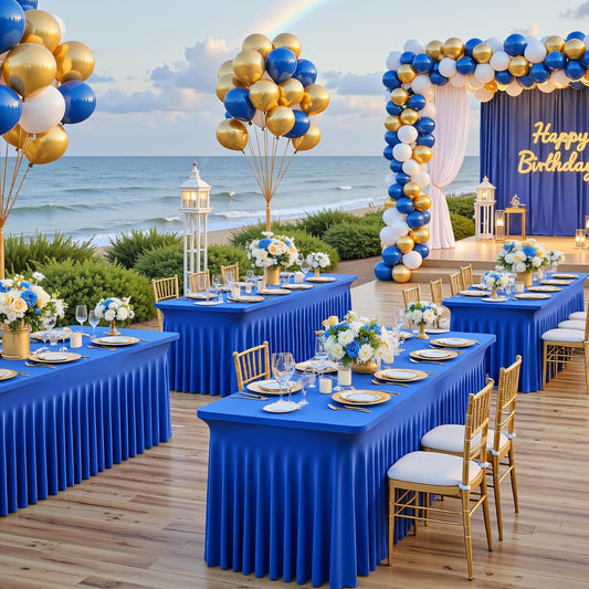 4 Pack 6ft Royal Blue Spandex Table Cloths for Rectangle Tables Wrinkle Free Rectangle Tablecloths, Stretch Fitted Table Cover with Skirt for Birthday Party Wedding Banquet Baby Shower Buffet Event