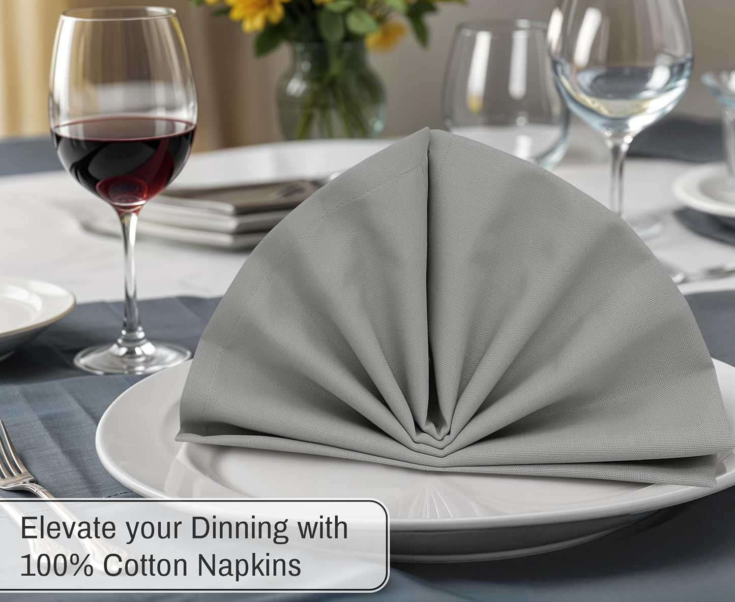 Ruvanti Cloth Napkins Set of 6, 18x18 Inches, 100% Cotton, Washable, Soft & Absorbent, Perfect for Wedding, Christmas, ‎Thanksgiving Dinners - Wild Dove