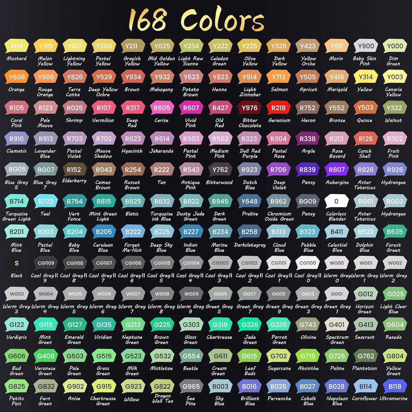 Caliart Markers Brush Tip & Chisel, 168 Colors Dual Tip Alcohol Markers for Adults Coloring Book, Permanent Art Pen Set for Professional Artists Illustration Sketch Drawing Gifts