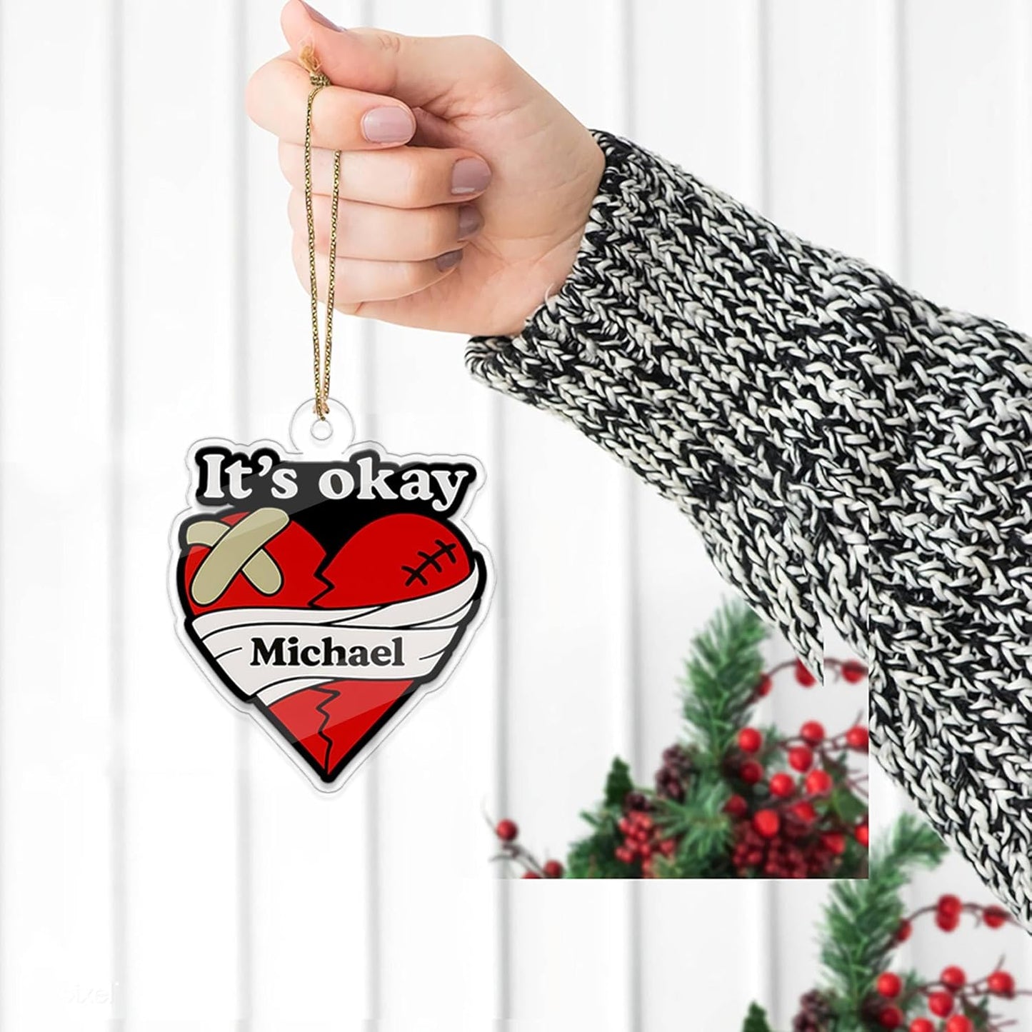 Personalized It's Okay Broken Heart Acrylic Ornament, Funny Ornament Gift, Holiday Xmas Decor, Gift For Friends, Breakup Gift Acrylic Ornament – Personalized Christmas Tree