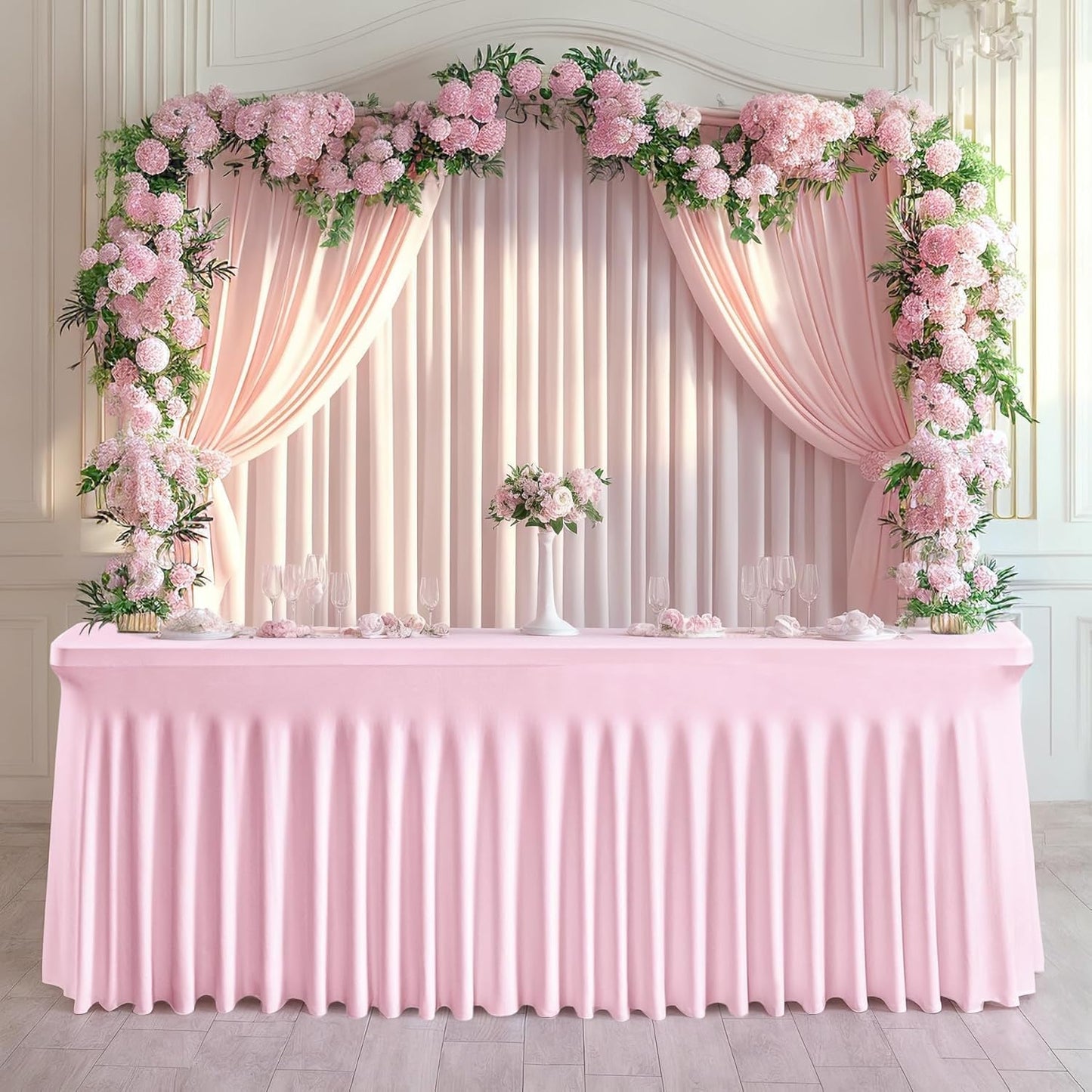 Besutolife 2 Pack Pink Spandex Tablecloth for 6ft Rectangle Tables Fitted Table Cloth Stretch Table Covers Skirt 6ft Rectangular Tablecloths for Banquet Parties Wedding Decorations
