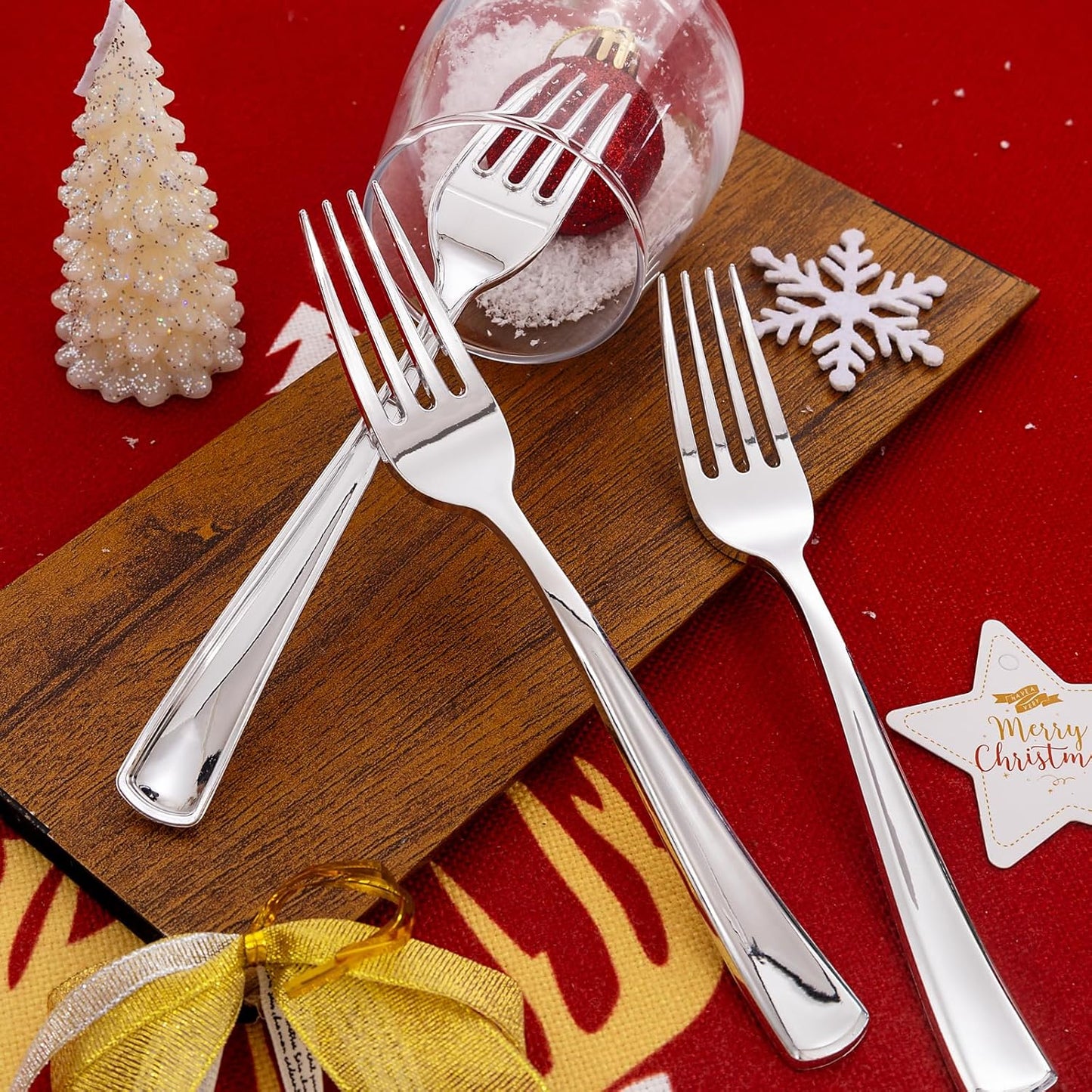 Liacere 200 Pack Silver Plastic Forks - 7.4 inch Heavy Duty Forks - Heavyweight Disposable Forks - Silver Plastic Silverware for Catering, Parties, Dinners for Christmas