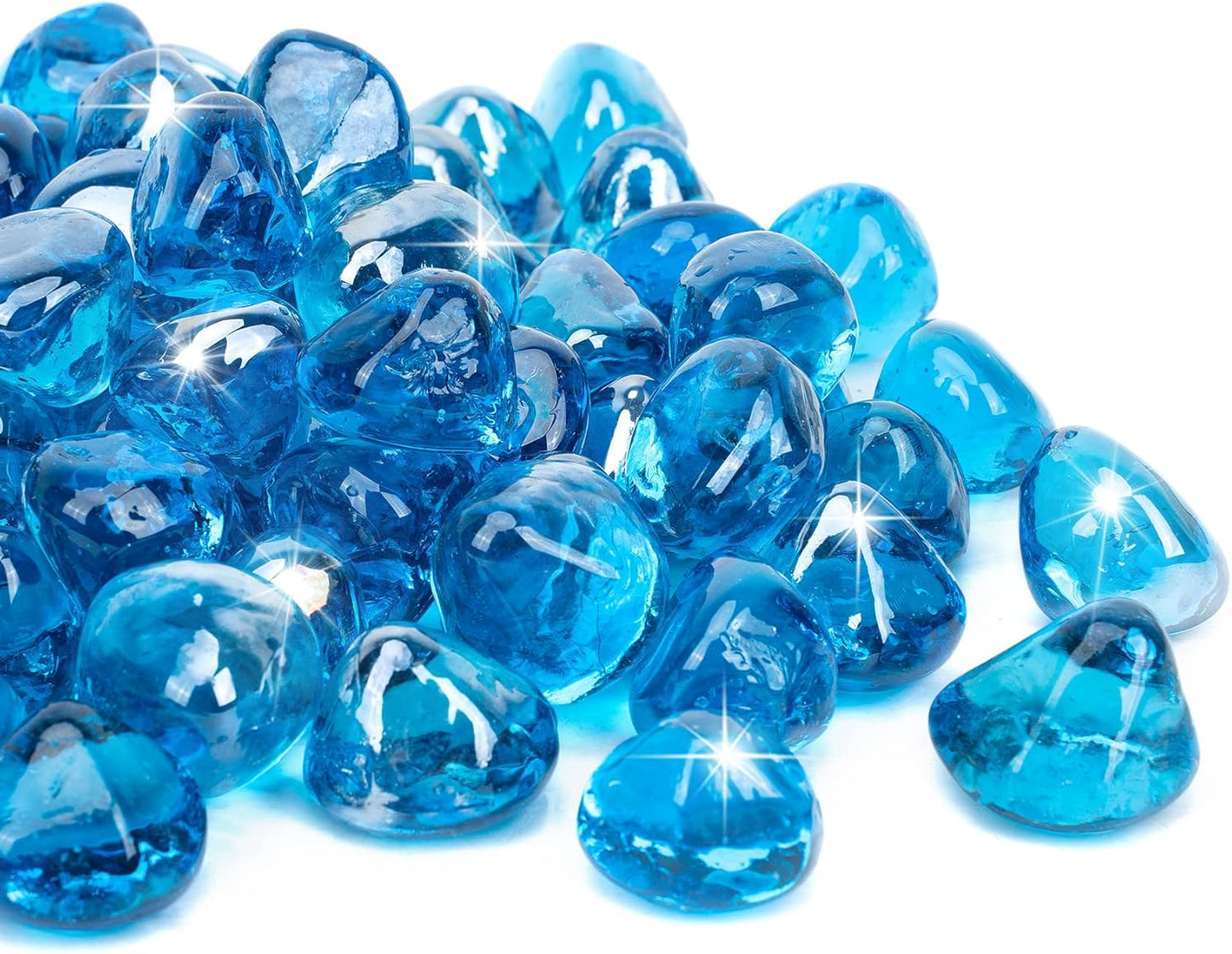 Mr. Fireglass 10 Pounds Blended Fire Glass Diamonds for Fireplace Fire Pit & Lanscaping - 1 inch High Luster Caribbean Blue Fire Rocks