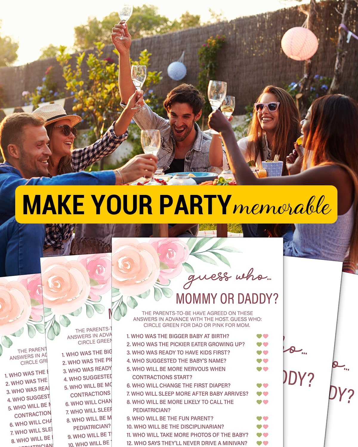 Guess Who Mommy or Daddy Baby Shower Game - 20 Floral Guess Who Game Cards - Baby Shower Games for Girl - Gender Reveal Games