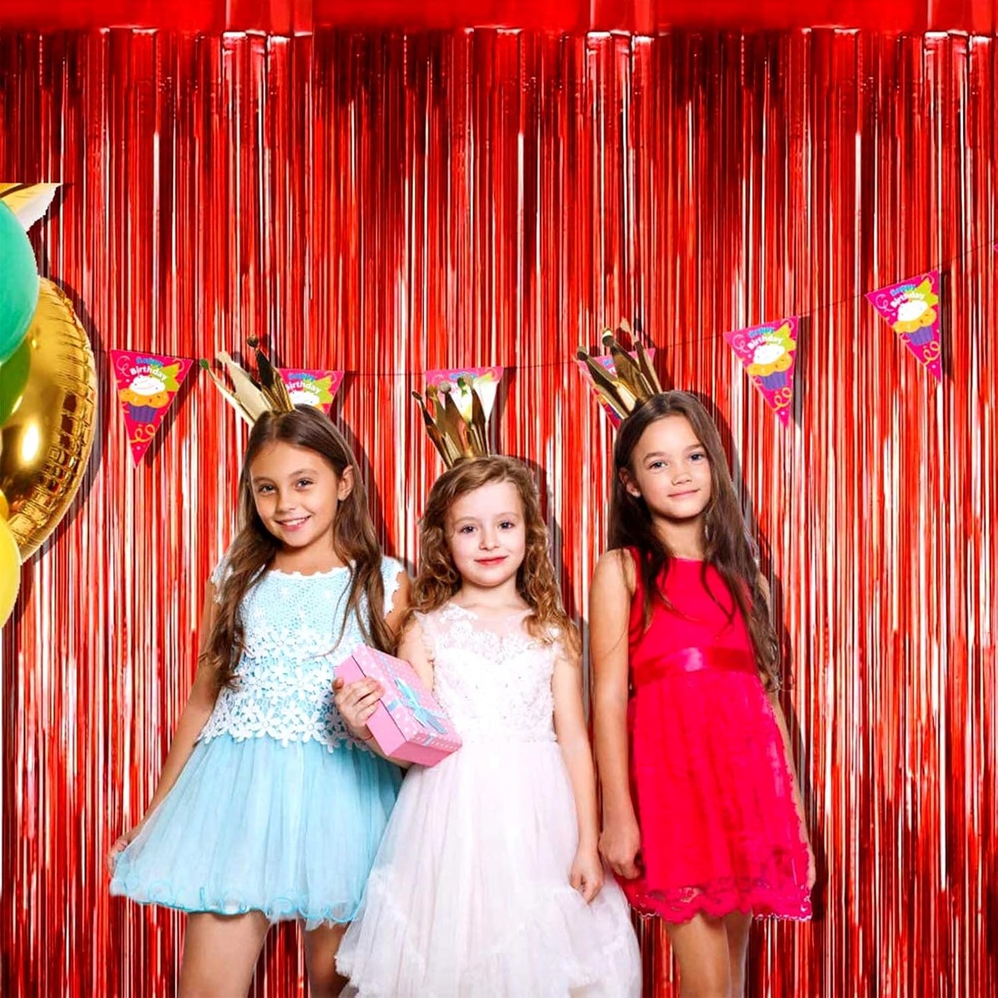 4 Pack Red Foil Fringe Curtain Backdrop, 3.28Ft x 6.56Ft Metallic Tinsel Foil Fringe Streamers Curtains for Photo Booth, Wedding, Thanksgiving, Birthday, Christmas, Halloween Party Decoration