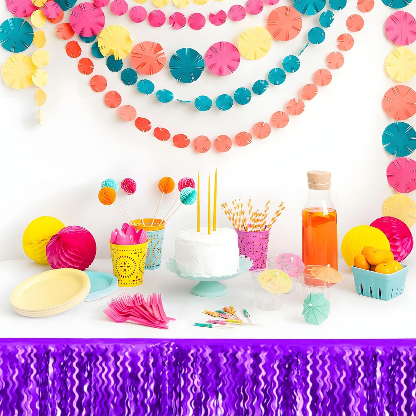 6 Pack 10 Feet Purple Wave Foil Fringe Garland Metallic Tinsel Streamers Banner Wall Hanging Curtain Backdrop for Parade Floats, Mother's Day, Easter, Wedding, Birthday Party Decoration