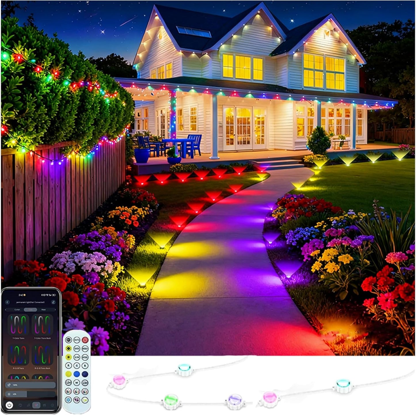 Outdoor Ground Lights 31FT Patio Decorations Smart Outdoor Christmas Lights with IC+RGB 20 Pathway Light IP67 Waterproof for Halloween Christmas Birthday Holiday Party APP/Remote Control