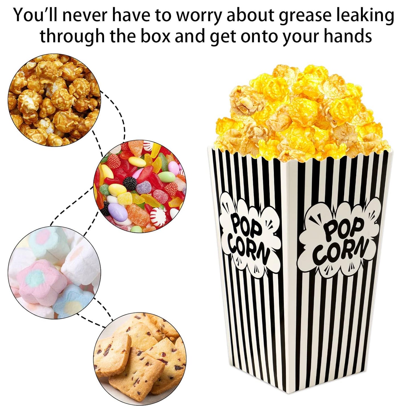 DECYOOL Mini Paper Popcorn Bags, 30Pack Small Size Popcorn Bags Black and White Movie Night Popcorn Boxes Pop Corn Buckets and Container for Home, Carnival Party, Decorations