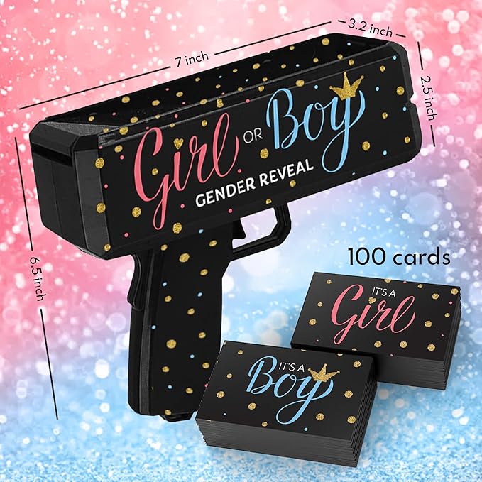 Gender Reveal Confetti Card Gun – “It’s a Boy” or “It’s a Girl” Cards Launcher – Fun Gender Reveal Party Prop, Baby Shower Supplies for Team Pink or Blue – Boy or Girl Announcement Blaster