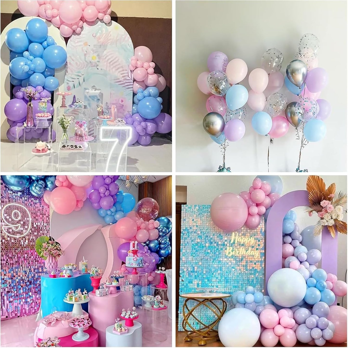 Pink Purple Blue Balloon 60Pcs 12 Inch Metallic Pastel Balloon Iridescent Pearl Pink Blue Purple Party Balloons for Girls Mermaid Snowflake Princess Birthday Baby Shower Party Decoration