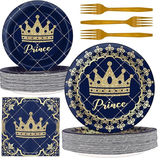 Prince Party Decorations - Prince Party Plates and Napkins for Kids Birthday Party, Serves 40 Guests