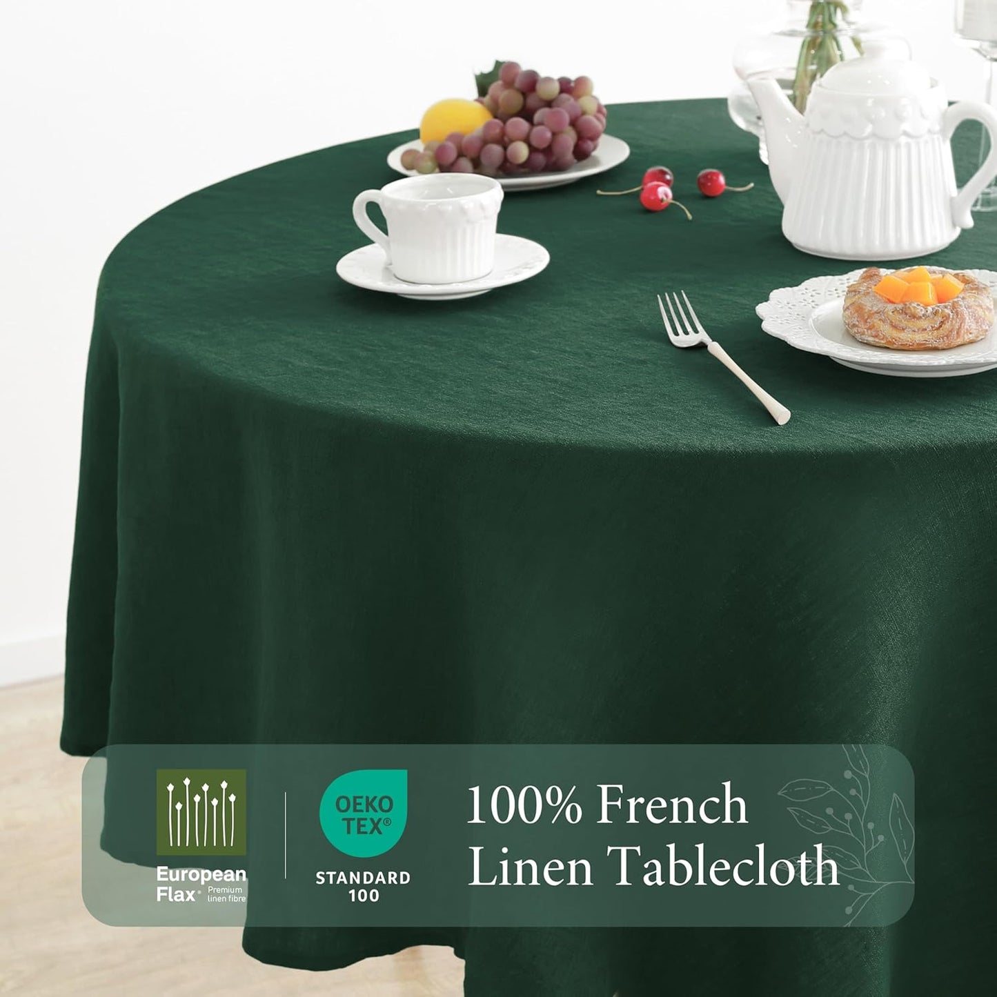 Linen World Green Linen Tablecloth - 100% French Linen Round Tablecloth 90" Inch,Washable Natural Table Cloth for Dining,Outdoor,Weddings and Restaurants,Decorative Thanksgiving Christmas