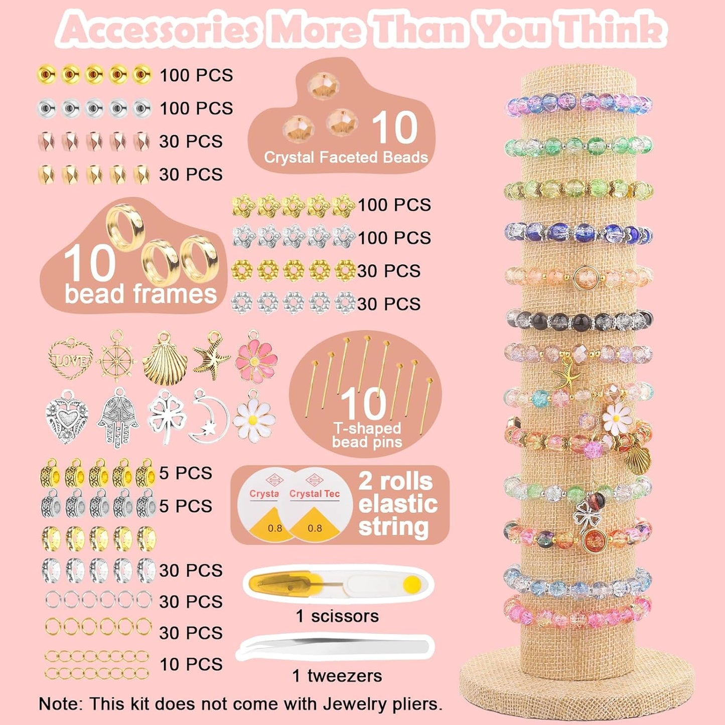 UFU 8mm Glass Beads for Jewelry Making, 1300+ Pcs 46 Colors Crackle Glass Beads Bracelet Making Kit, Round Crystal Beads for Bracelets Necklace DIY Crafts Gifts, Without Jewelry Pliers