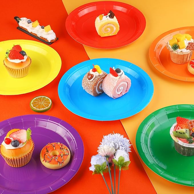 Kochorie 60 Pieces Rainbow Disposable Paper Plates 9 Inch Heavy Duty Dinner Plates, Solid Color, Table Decorations Party Supplies for Birthdays, Weddings, Daily Use