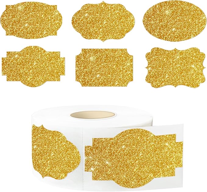 Yeachlaing Bright Gold Labels Stickers,250 PCS 2" x 1.2" Fancy Shape Stickers Labels for Storage Box or Food Jars Holiday Present Stickers Christmas Gift Tags Stickers