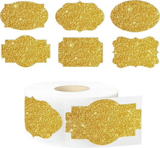 Yeachlaing Bright Gold Labels Stickers,250 PCS 2" x 1.2" Fancy Shape Stickers Labels for Storage Box or Food Jars Holiday Present Stickers Christmas Gift Tags Stickers