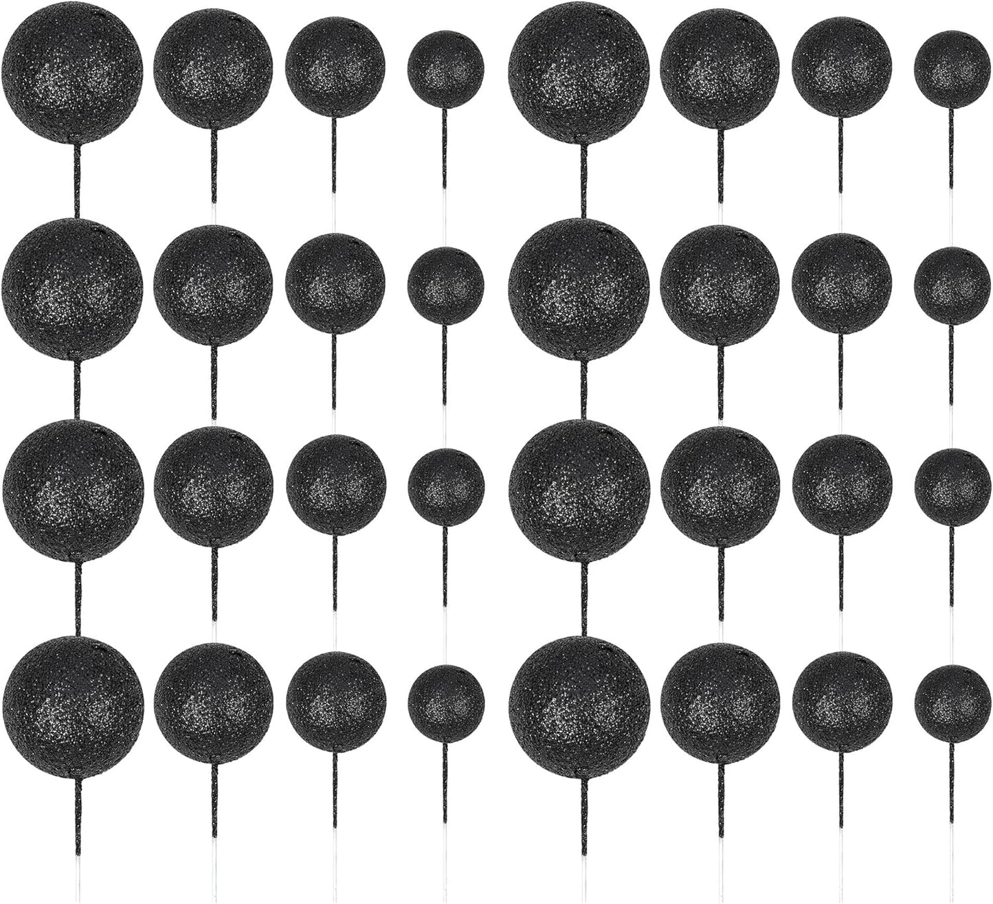 30Pcs Mini Balloon Cake Topper Glitter Foam Ball Cake Picks Decorations Faux Pearl Balls DIY Cake Insert Topper Baking Decoration for Baby Shower Wedding Anniversary Birthday Party Supplies Black