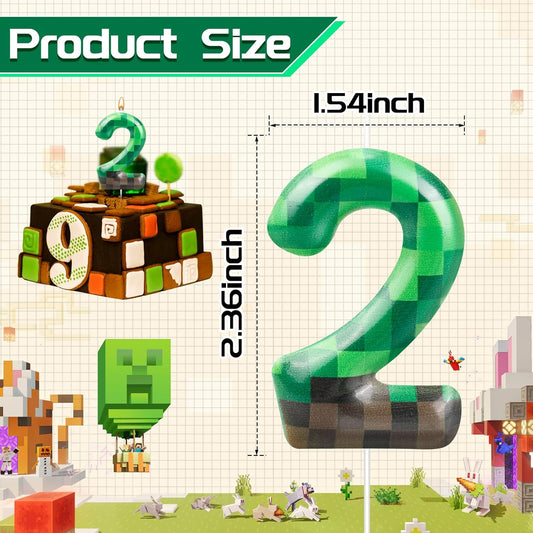 TNT Themed Birthday Cake Candle Number 2 Dynamite Themed Green Candle Birthday Party Decoration Cake Topper for Pixel Theme Birthday Party Anniversary Party Dynamite Party Video Game Party (Number 2)