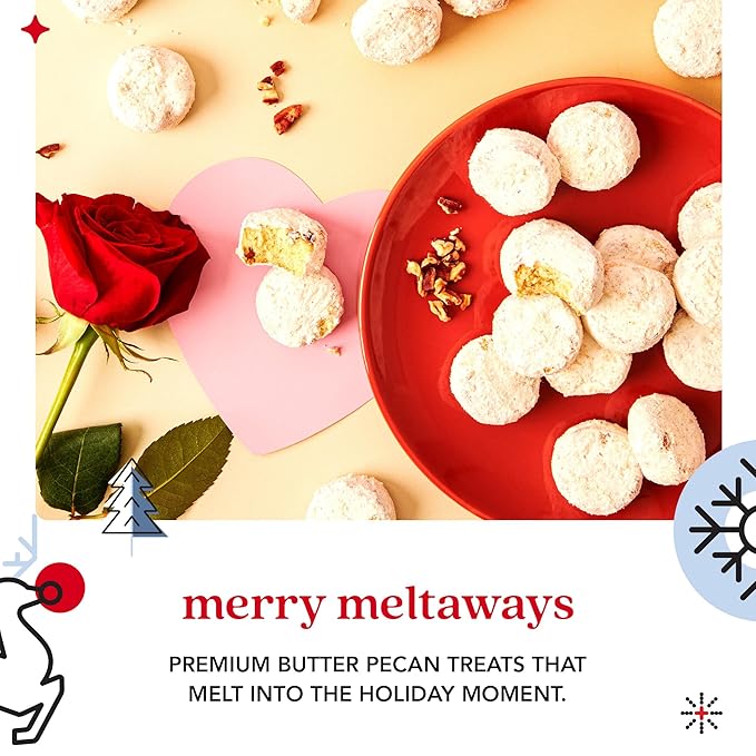 David's Cookies Butter Pecan Meltaways Christmas Cookies Gift Box 3 Pack – Soft Butter Cookies with Crunchy Pecans – 3 lbs Gourmet Holiday Dessert Basket for Celebrations and Special Occasions