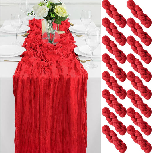 16Pack Red Table Runner 10FT Cheesecloth Table Runner 35x120Inch Long Boho Cheese Cloth Table Runners Rustic Gauze Table Runners for Party Christmas Wedding Bridal Baby Shower Decorations