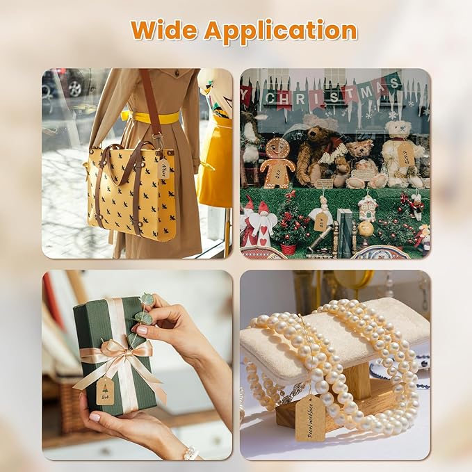 Brown Price Tags with String 1000 PCS, 1.375 x 2.125 Inches, Goefun Kraft Paper Hang Tags for Gift Bags, Hanging, Clothing, Jewelry, Garage/Yard Sale, Inventory, 250 GSM