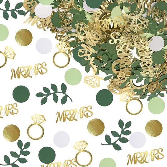 280PCS Greenery Bridal Shower Table Confetti Decorations, Sage Green MR&MRS Diamond Ring Confetti Decor for Wedding Engagement Bachelorette Bride to Be Party