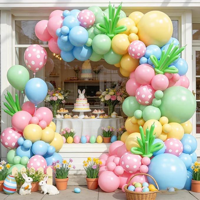 Pastel Balloon Arch Garland Kit, Macaron Pink Green Blue Yellow Latex Party Balloons Rainbow Pastel Color Easter Balloon for Easter Spring Wedding Graduation Baby Shower Birthday Party Decorations