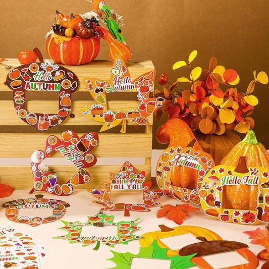 Jetec 48 Packs Thanksgiving Picture Frame Craft Kits Fall DIY Photo Frame with Stickers Make Your Own Picture Craft for Thanksgiving Autumn Home Classroom Decor
