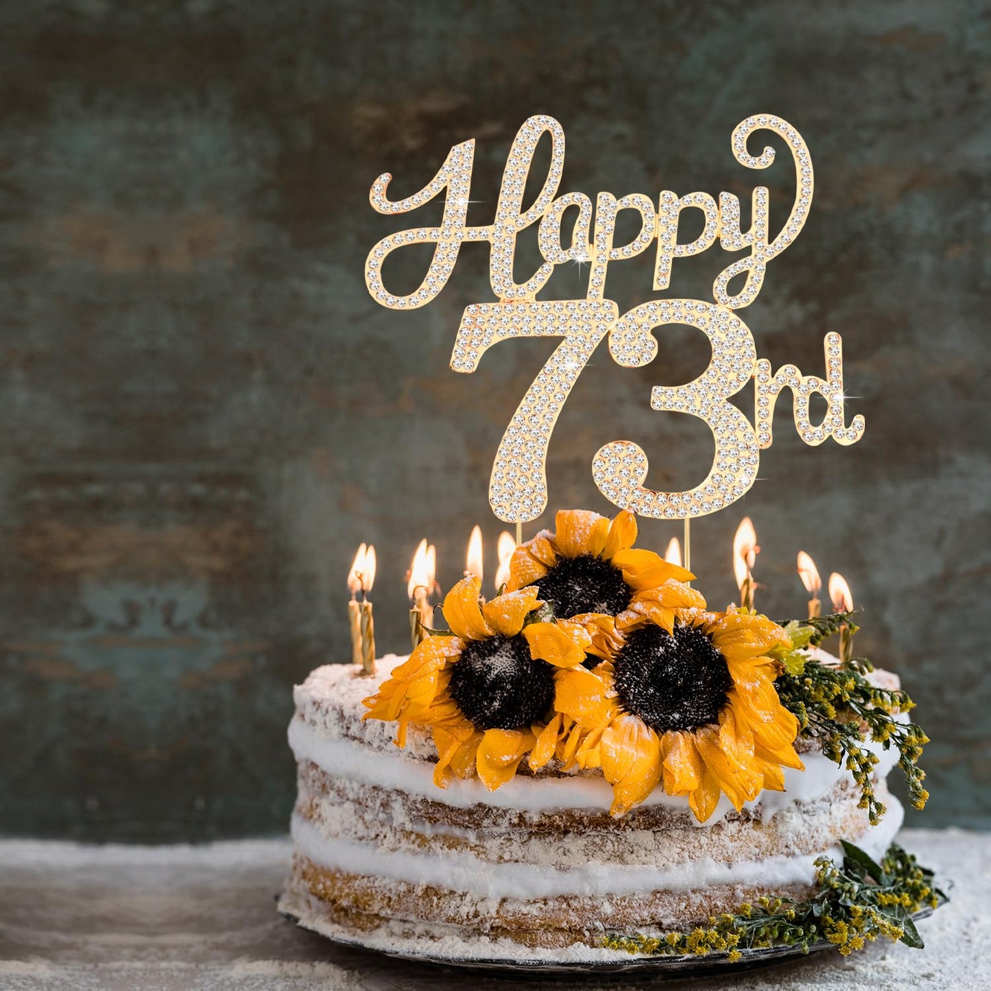 Happy 73rd Birthday Decorations,73rd Birthday Gold Rhinestone Cake Topper - Cheers to 73 Years Old Bday Party Metal Sparkly Cake Centerpieces Sign.