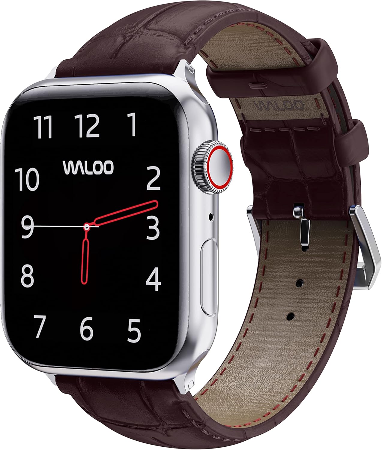 Waloo Genuine Leather Crocodile Embossed Design Alligator Replacement Watch Band Compatible With Your Apple Watch Series 10/9/8/7/6/5/4/3/2/1/SE/Ultra Fits Sizes 38mm, 40mm, 41mm, 42mm, 44mm, 45mm, 46mm, 49mm