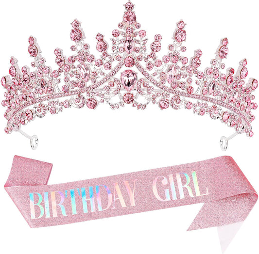 COCIDE Birthday Sash and Crowns Crystal Party Decoration - Happy Birthday Gift Accessory, Supplies
