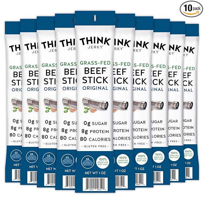 Think Jerky Original Beef Sticks, Gluten and Sugar Free, No Nitrates, Keto Paleo Friendly High Protein Low Carb Meat Snack - 1.0 oz Sticks, 10 Pack
