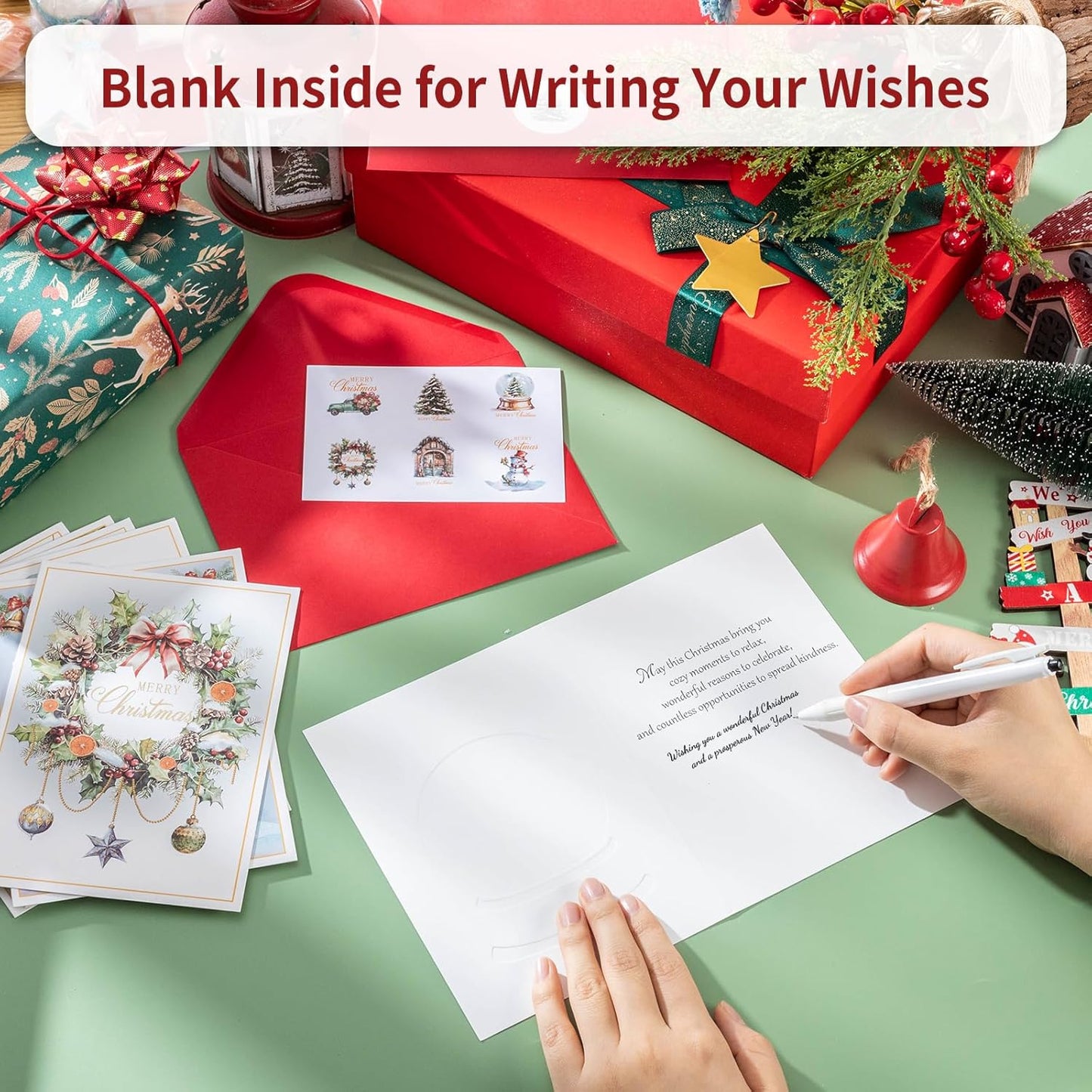 24 Pack Christmas Cards with Envelopes & Stickers, 5 x 7 Inch Holiday Cards Assorted Christmas Card in 6 Designs for Friends Family Coworkers (Watercolor Style)