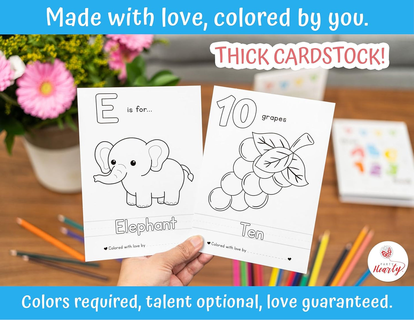 Party Hearty Baby's First ABC & 123 Book Baby Shower Activity, Guest Book Alternative with Alphabet Coloring Pages, Educational Keepsake & Activities for Guests - Baby Shower Games Craft Kit