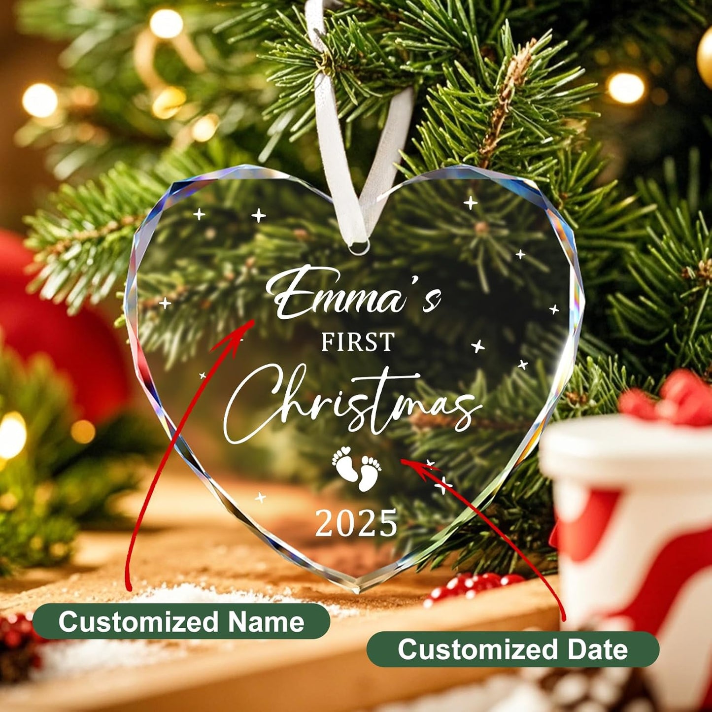 Custom Baby First Christmas Ornament - Personalized Christmas Ornaments 2025 for Baby Girl Boy Newborn New Mom Dad Gifts - Crystal Glass New Baby Ornaments