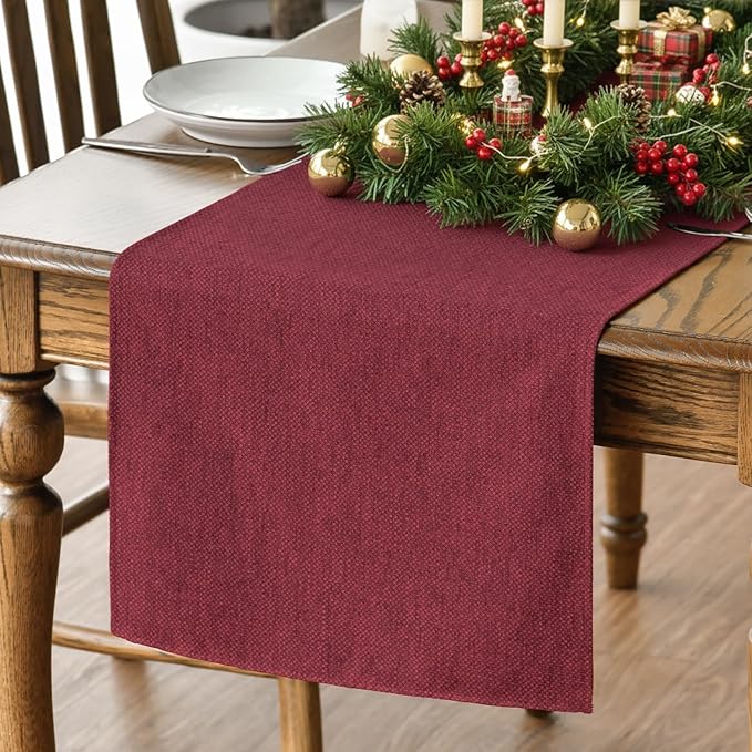 Artoid Mode Dark Red Table Runner, Seasonal Christmas Valentine's Washable Kitchen Dining Table Decoration for Home Party Decor 13x108 Inch