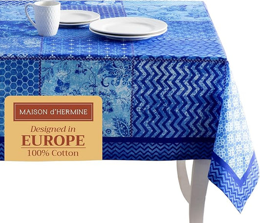 Maison d' Hermine Table Cloth Rectangle Table 100% Cotton 60 x 120 Inches Tablecloth Reusable Decorative for Dining Room Farmhouse Home Valentines Day Decorations Spring Summer - Indigo Love