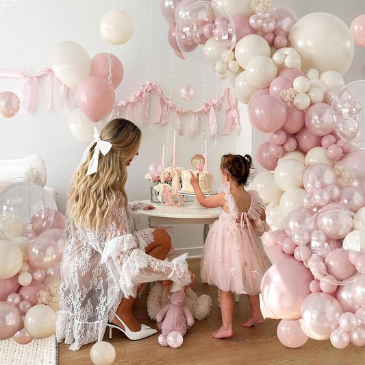 CROSSFINGERS Pearl Dusty Pink Balloon Garland Arch Kit,Double Stuffed 168pcs Pearl White Balloons for Birthday Wedding Baby Shower Bridal Shower Engagement Party Decorations ﻿ Decorations