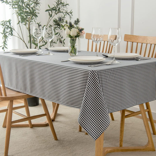 maxmill Checkered Rectangle Tablecloth Water Resistance Wrinkle Free Spillproof Heavy Weight Gingham Plaid Table Cloth for Buffet Banquet Parties Event Holiday Dinner, 60 x 84 Inch Black White