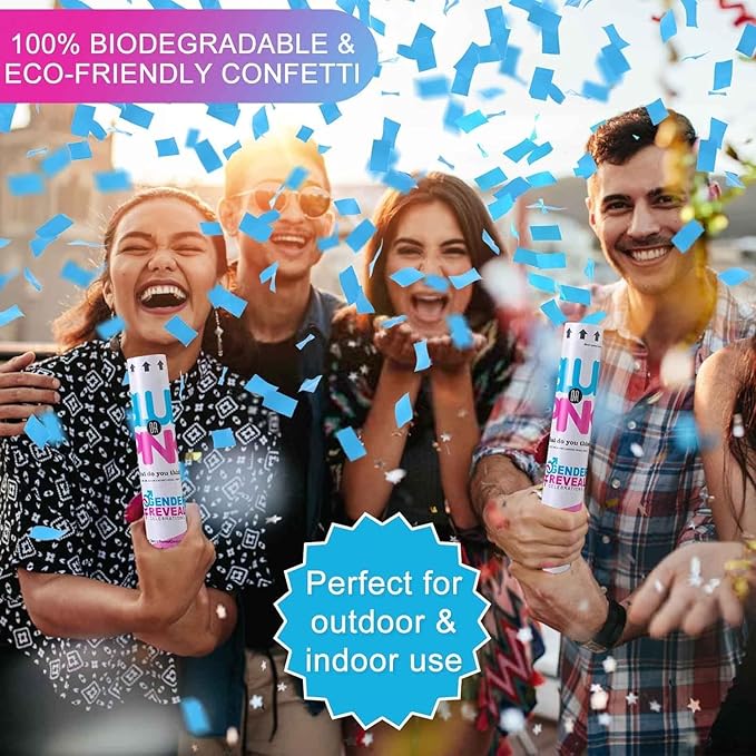 Premium Gender Reveal Confetti Cannon, 4 Pack Blue Gender Reveal Confetti Cannon Popper, for Gender Reveal Decorations