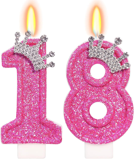 Birthday Candle for Cake, Crown Rose Number Candles, 2.76 inch Number Happy Birthday Candle, Cake Topper Decoration for Birthday Party (Number 18)