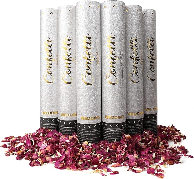 Rose Petals Party Confetti Cannon, Biodegradable Rose & Marigold Petal Confetti, Silver, Wedding, Birthday, Graduation