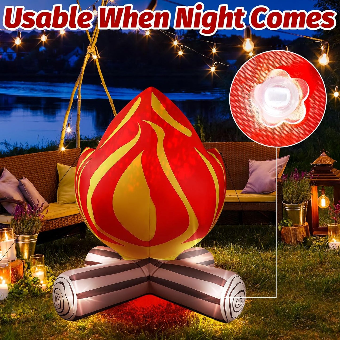 5FT Christmas Inflatable Campfire Winter Blow-up Fake Campfire Built-in 4 LED Lights for Christmas Inflatables Outdoor Decorations Xmas Inflatable Fire for Bonfire Birthday Party Decor Yard Lawn
