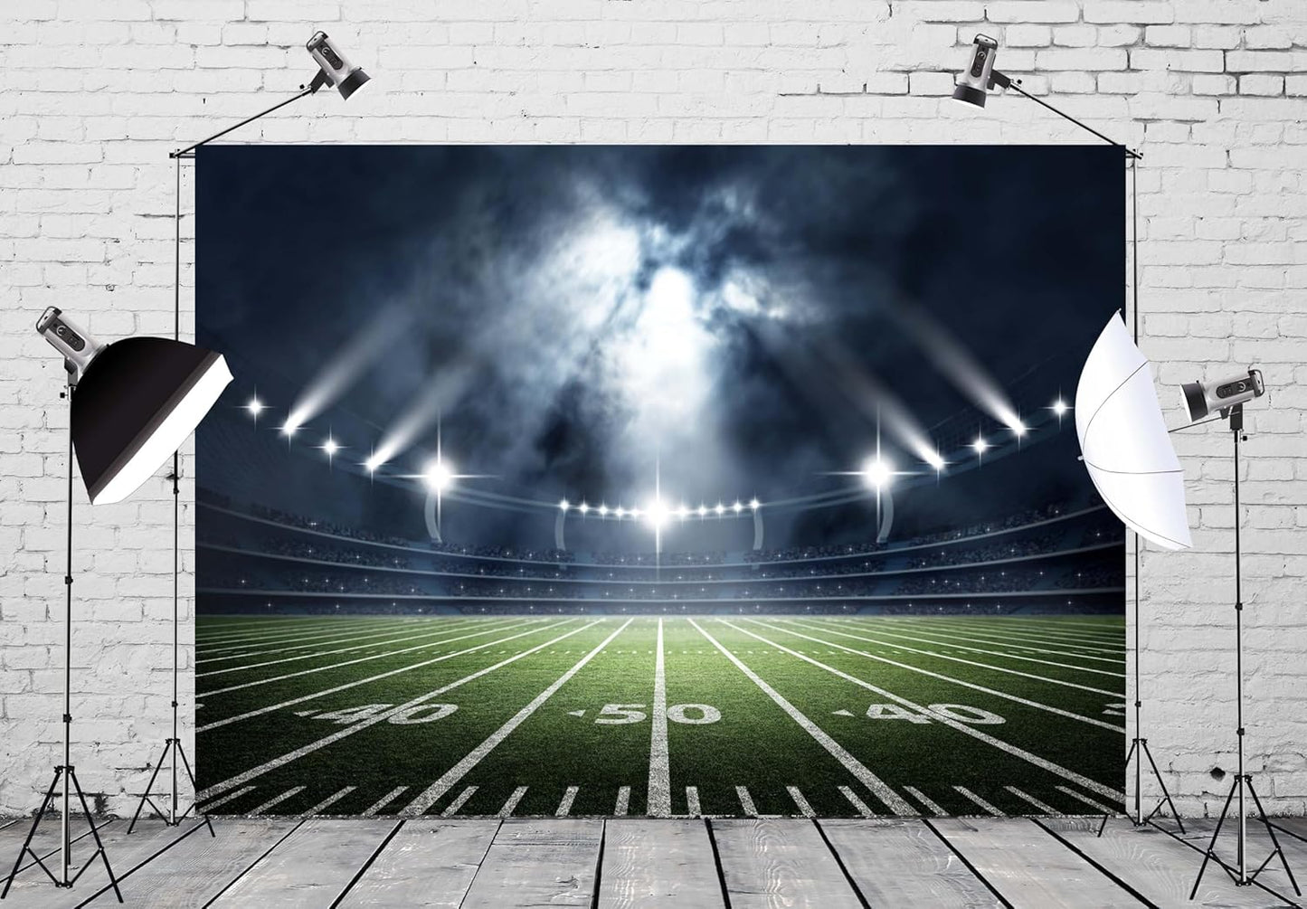 BELECO 20x10ft Fabric Football Field Backdrop Sports Stadium Auditorium Light Sport Background Football Theme Party Decorations Newborn Birthday Kids Adults Photo Booth Shooting Studio Props
